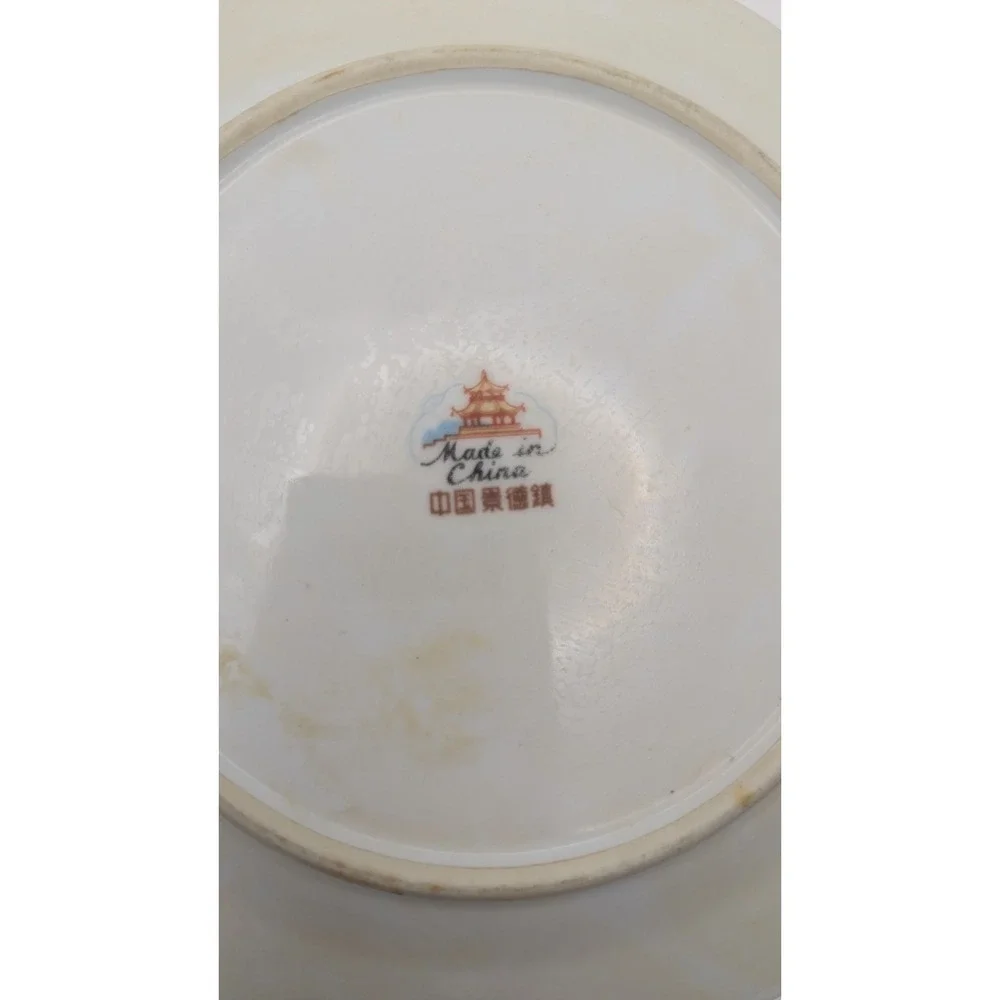 Vintage Made in China Porcelain Dinner Plate Pink Yellow Rose Scalloped Gold Rim
